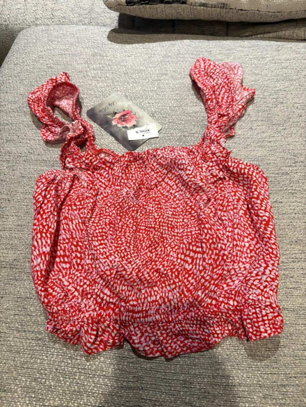 Kohl's Red and White Smocked Crop Top